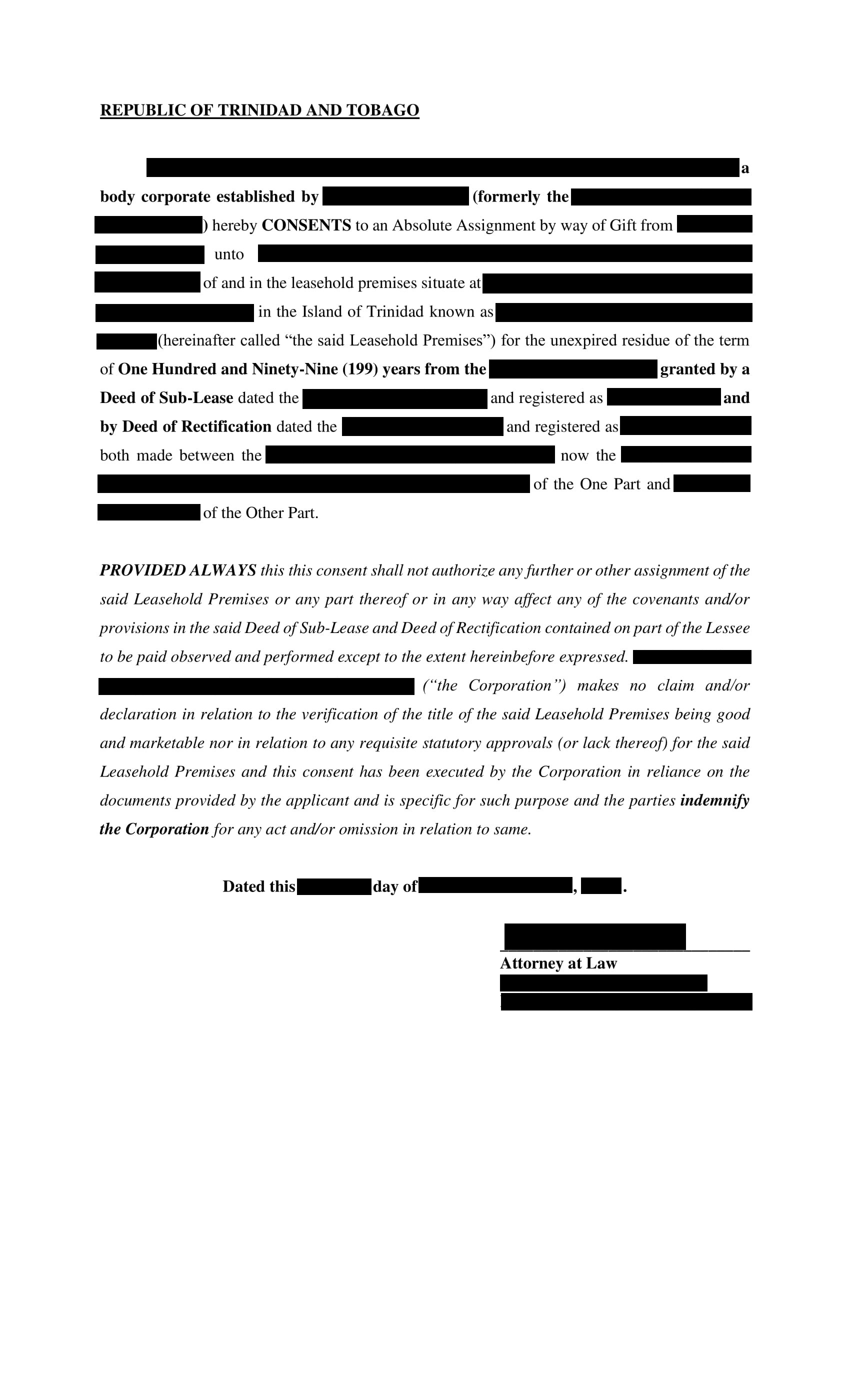 Consent to Deed of Assignment full view