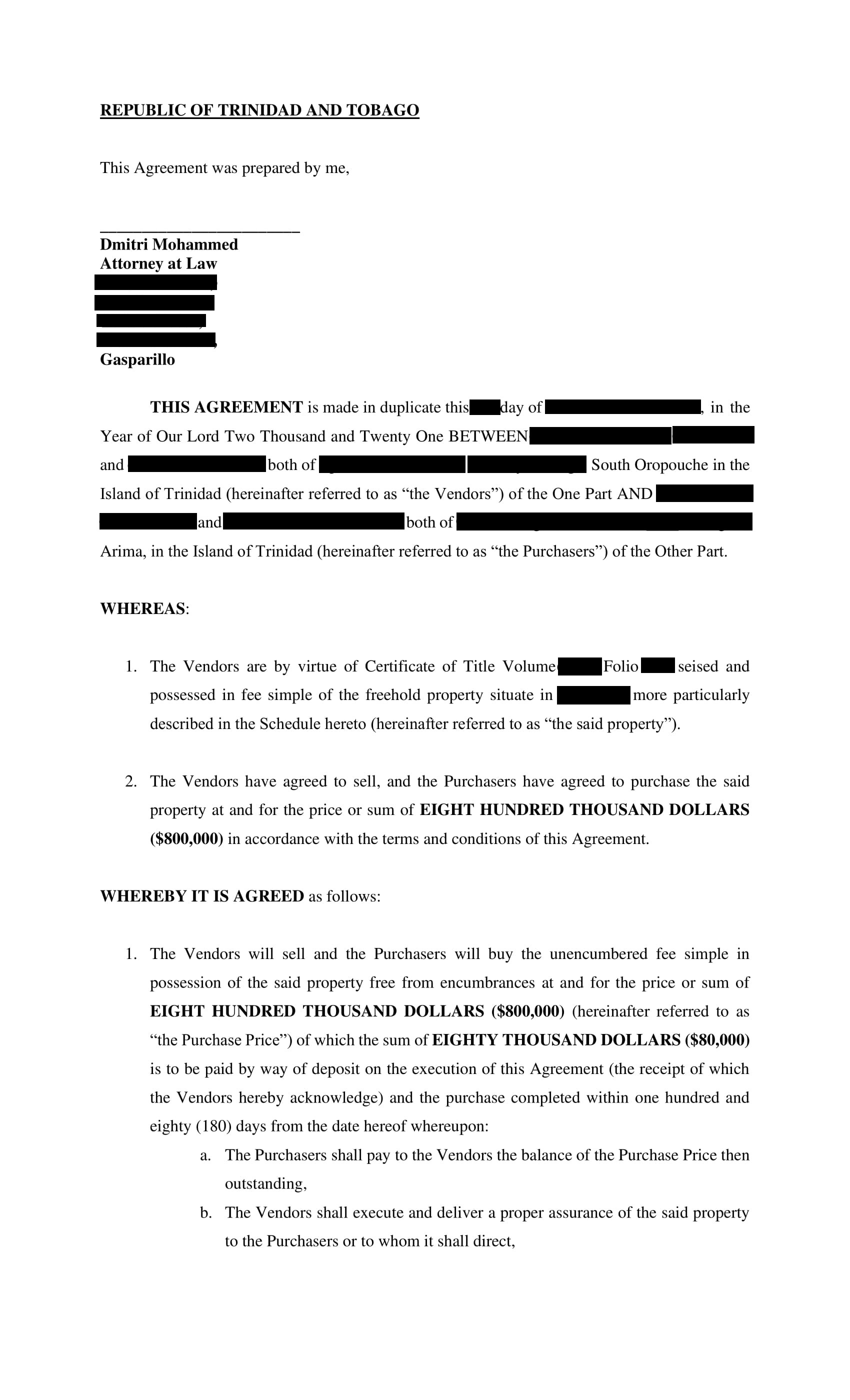 Agreement for Sale of Land full view