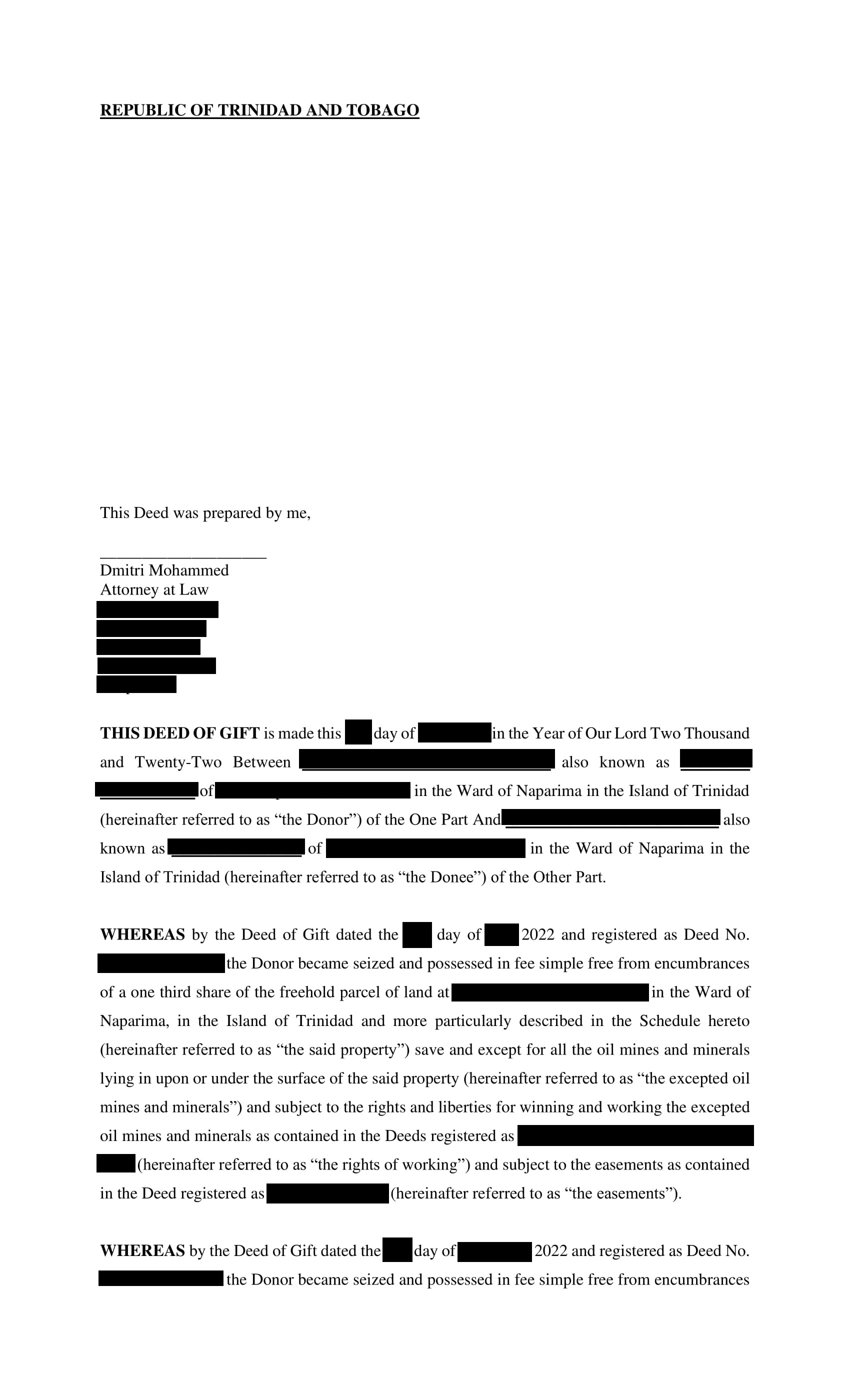 Deed of Gift full view