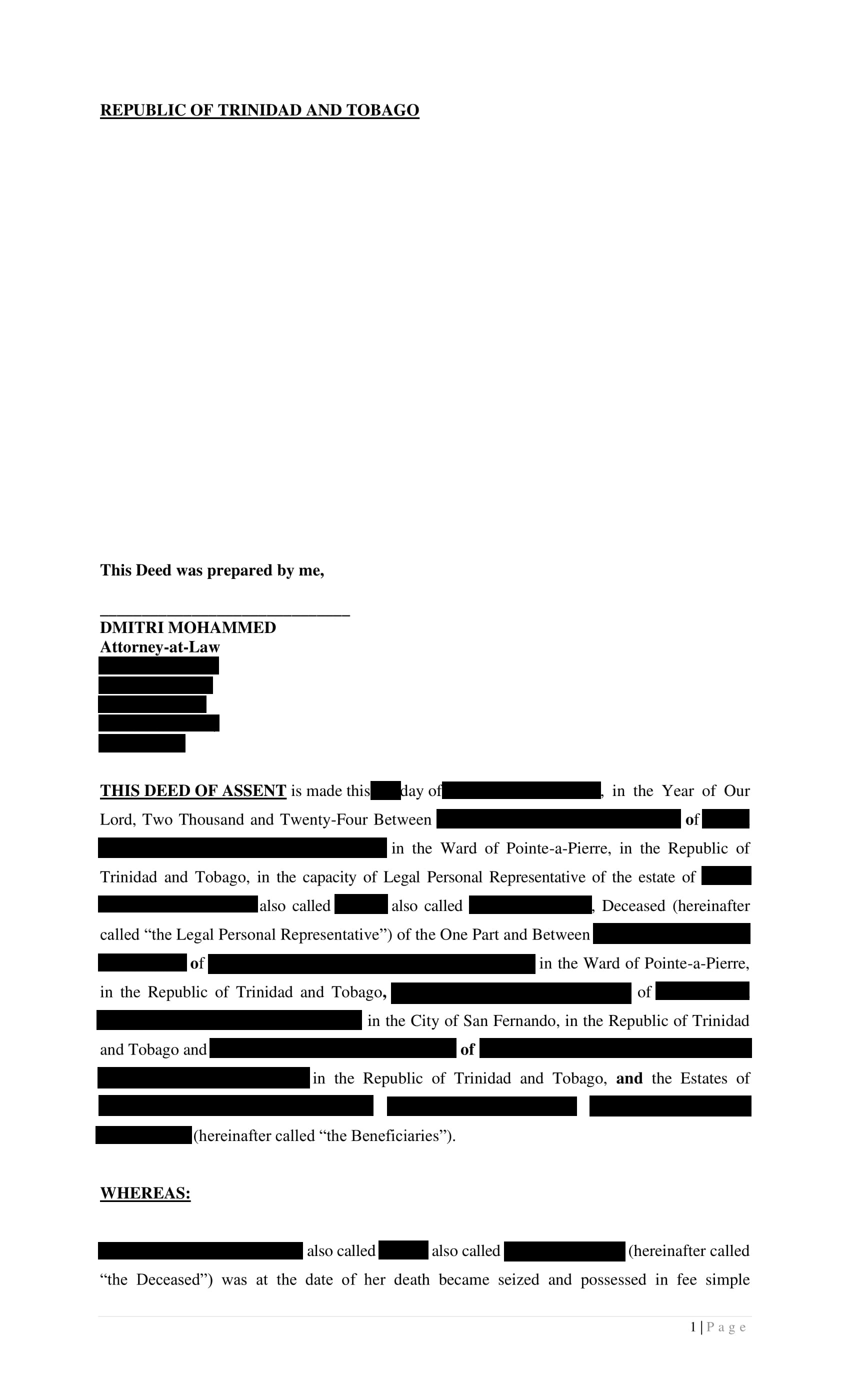 Deed of Assent full view